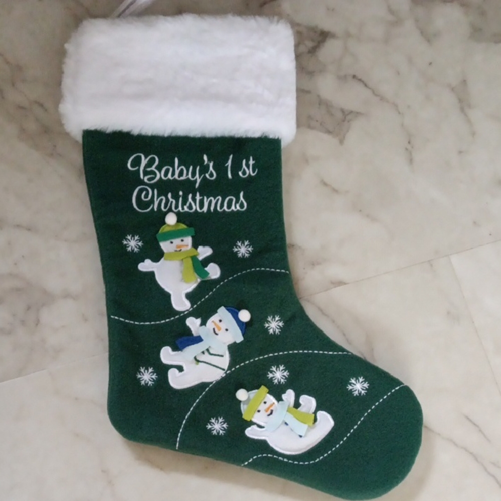 Holiday Home Green Baby's 1st Christmas Stocking.